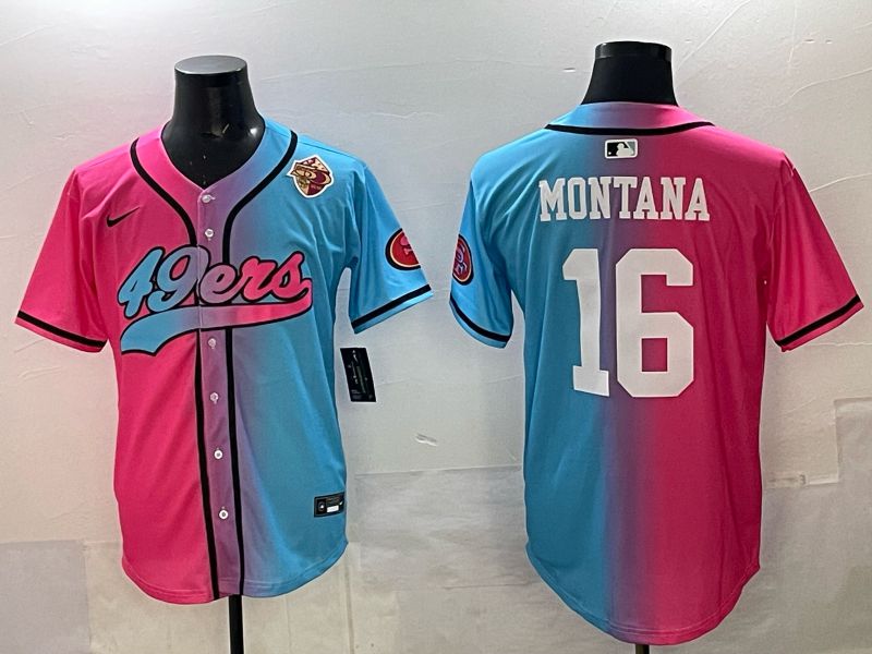 Men 2025 San Francisco 49ers #16 Montana Pink Blue Nike Limited NFL Jersey 08->baltimore ravens->NFL Jersey